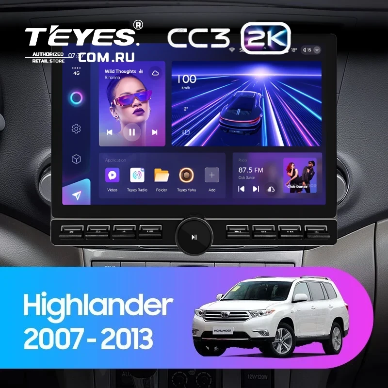 Штатная магнитола Teyes CC3 2K 6/128 Toyota Highlander 2 XU40 (2007-2013) F2 (13" с кнопками)