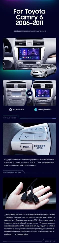 Штатная магнитола Teyes CC3 4/32 Toyota Camry 6 XV 40 (2006-2011) 10" F5