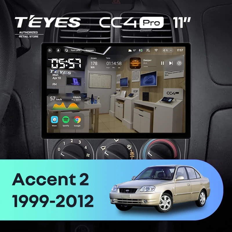 Штатная магнитола Teyes CC4 Pro 12/256 Hyundai Accent II LC2 (1999-2012) F1 (11")