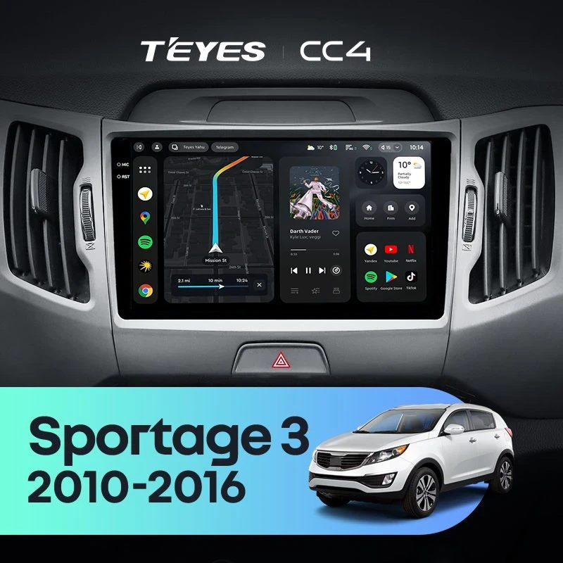 Штатная магнитола Teyes CC4 8/128 Kia Sportage 3 SL (2010-2016) Тип-B