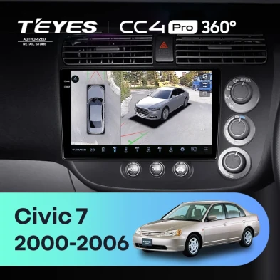 Штатная магнитола Teyes CC4 Pro 360 8/128 Honda Civic 7 (2000-2006) F2 Правый руль