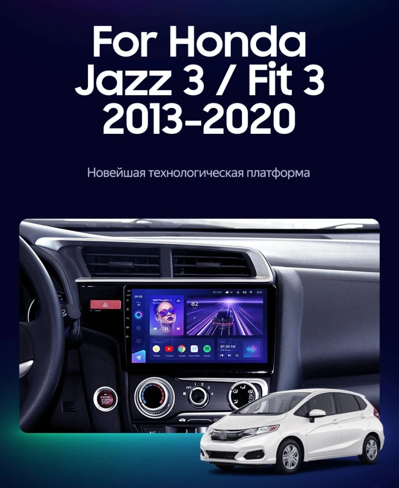 Штатная магнитола Teyes CC3 2K 360 6/128 Honda Fit 3 (2013-2020) Тип-A