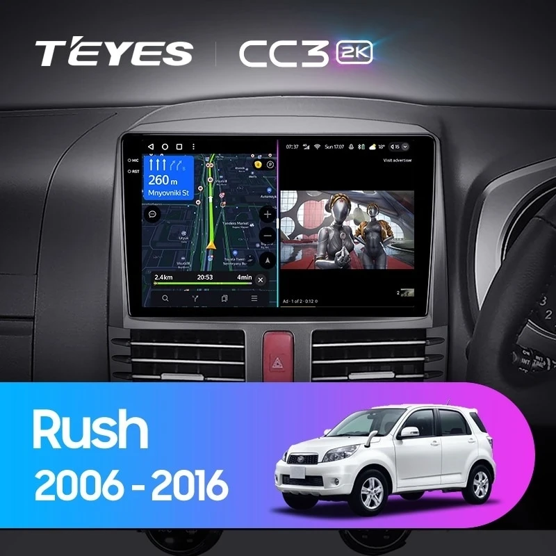 Штатная магнитола Teyes CC3 2K 360 6/128 Toyota Rush J200 (2006-2016) Правый руль