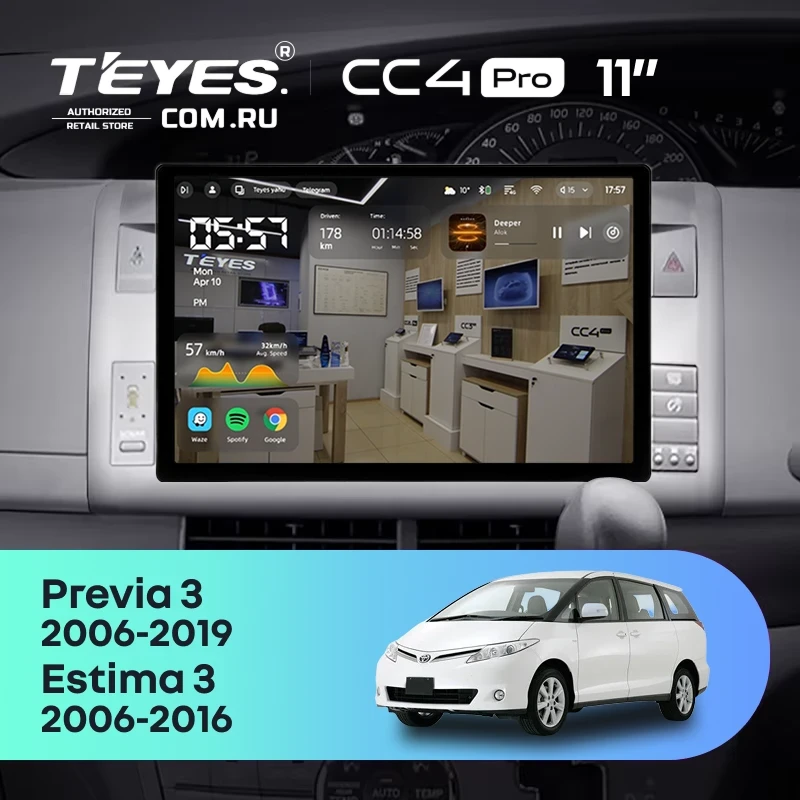 Штатная магнитола Teyes CC4 Pro 12/256 Toyota Previa XR50 3 (2006-2019) Правый руль (11")