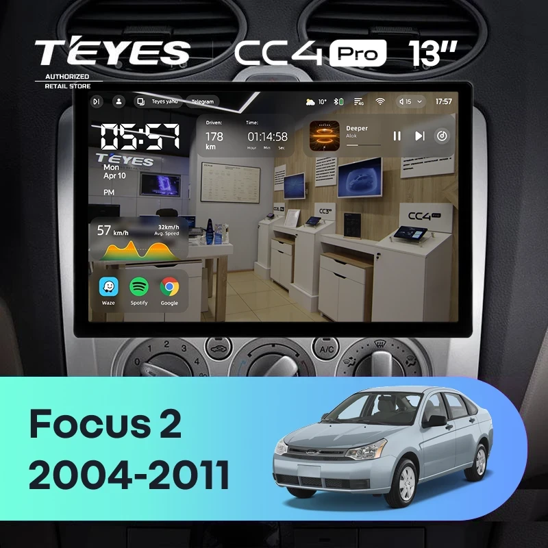 Штатная магнитола Teyes CC4 Pro 12/256 Ford Focus 2 Mk 2 (2004-2011) F1 (13")