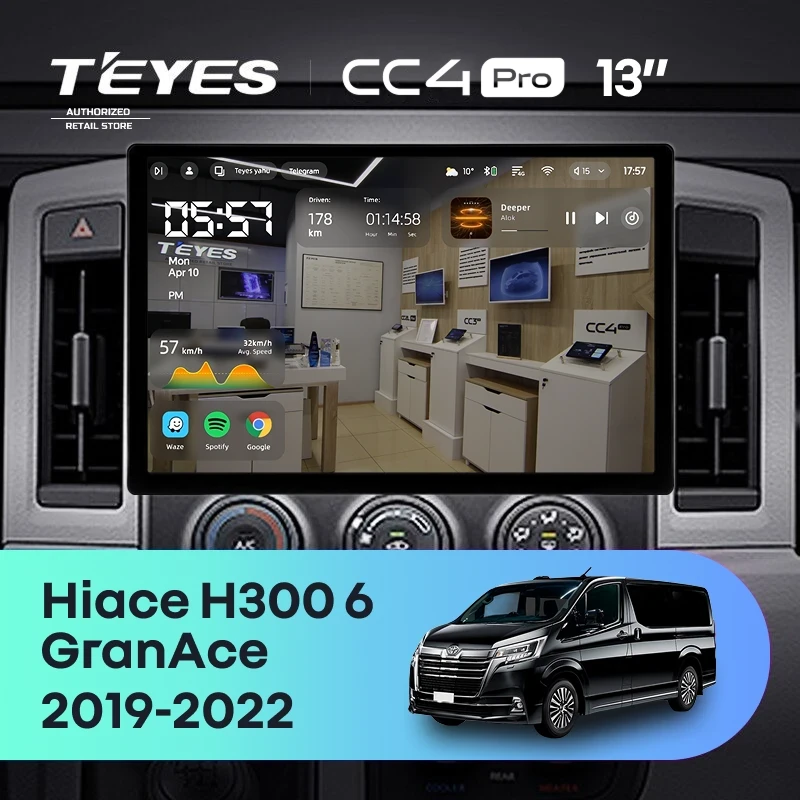 Штатная магнитола Teyes CC4 Pro 8/128 Toyota Hiace H300 VI (2019-2022) Тип-A (13")