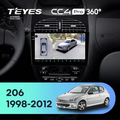 Штатная магнитола Teyes CC4 Pro 360 12/256 Peugeot 206 (1998-2012) F1