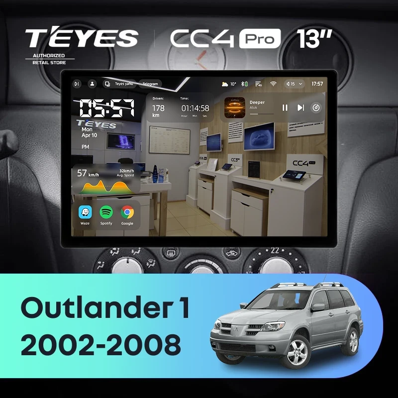 Штатная магнитола Teyes CC4 Pro 12/256 Mitsubishi Outlander 1 (2002-2008) F2 (13")