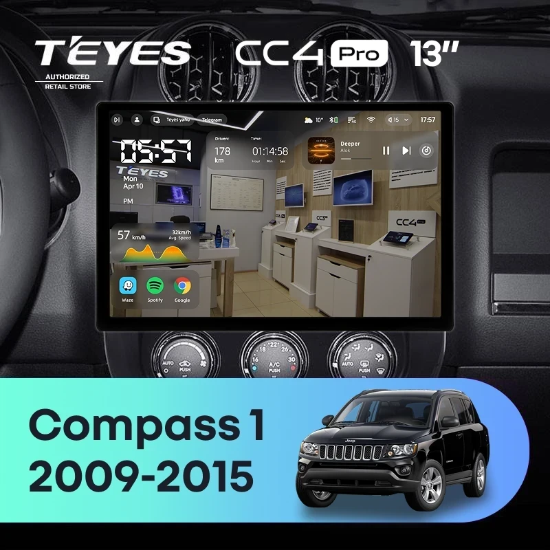 Штатная магнитола Teyes CC4 Pro 12/256 Jeep Compass 1 MK (2009-2015) (13")