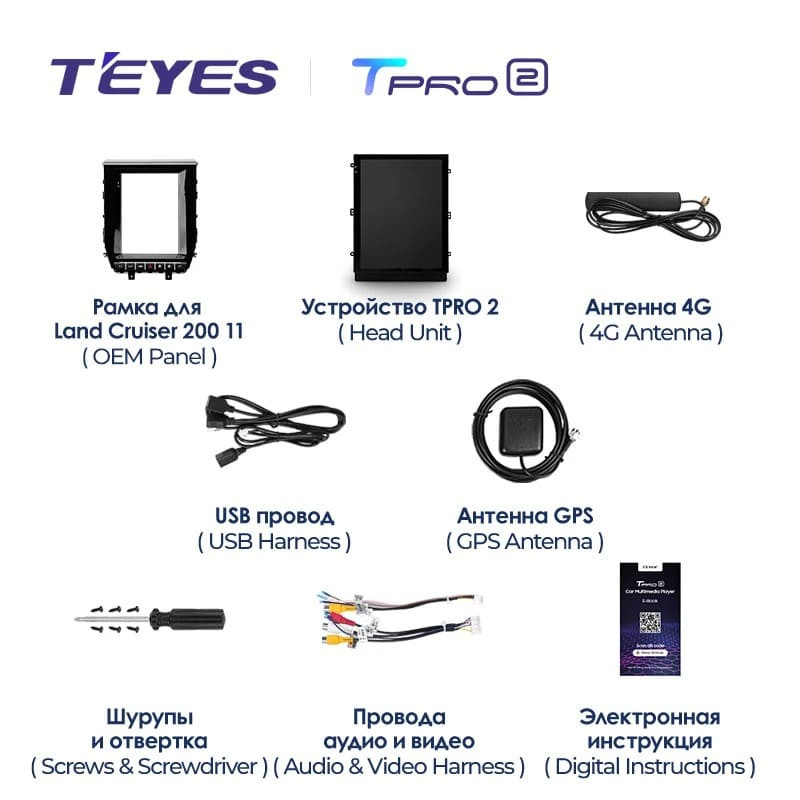 Штатная магнитола Tesla style Teyes TPRO 2 4/64 Toyota Land Cruiser 200 (2015-2020)