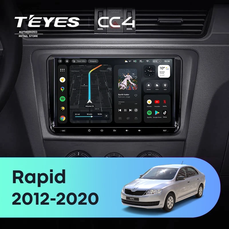 Штатная магнитола Teyes CC4 8/128 Skoda Rapid NH3 NH1 (2012-2020) (10 inch Universal)