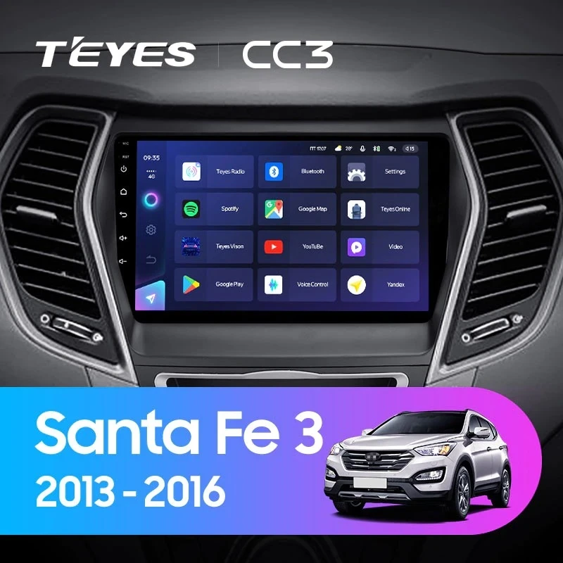 Штатная магнитола Teyes CC3 4/32 Hyundai Santa Fe 3 (2013-2016) Тип-A