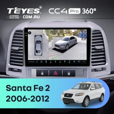 Штатная магнитола Teyes CC4 Pro 360 12/256 Hyundai Santa Fe 2 (2006-2012) (Серебро)