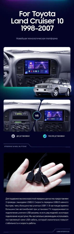 Штатная магнитола Teyes CC3 2K 6/128 Toyota Land Cruiser 10 J100 100 (1998-2007)