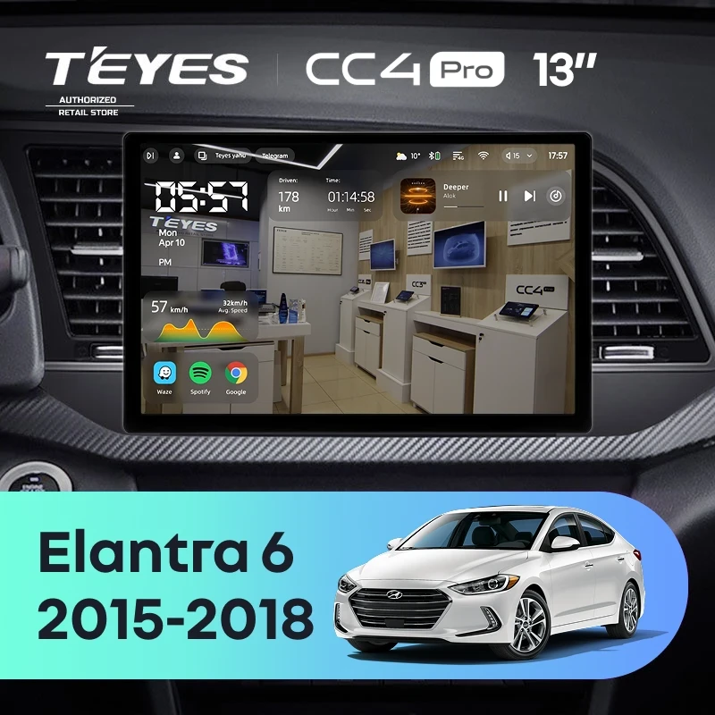 Штатная магнитола Teyes CC4 Pro 8/128 Hyundai Elantra 6 (2015-2018) Тип-B (13")