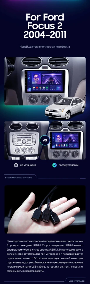 Штатная магнитола Teyes CC3 2K 360 6/128 Ford Focus 2 Mk 2 (2004-2011) F1