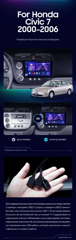 Штатная магнитола Teyes CC3L 4/32 Honda Civic 7 (2000-2006) F1